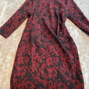 Talbots Red and Black Floral Long Sleeve Dress Medium Petite